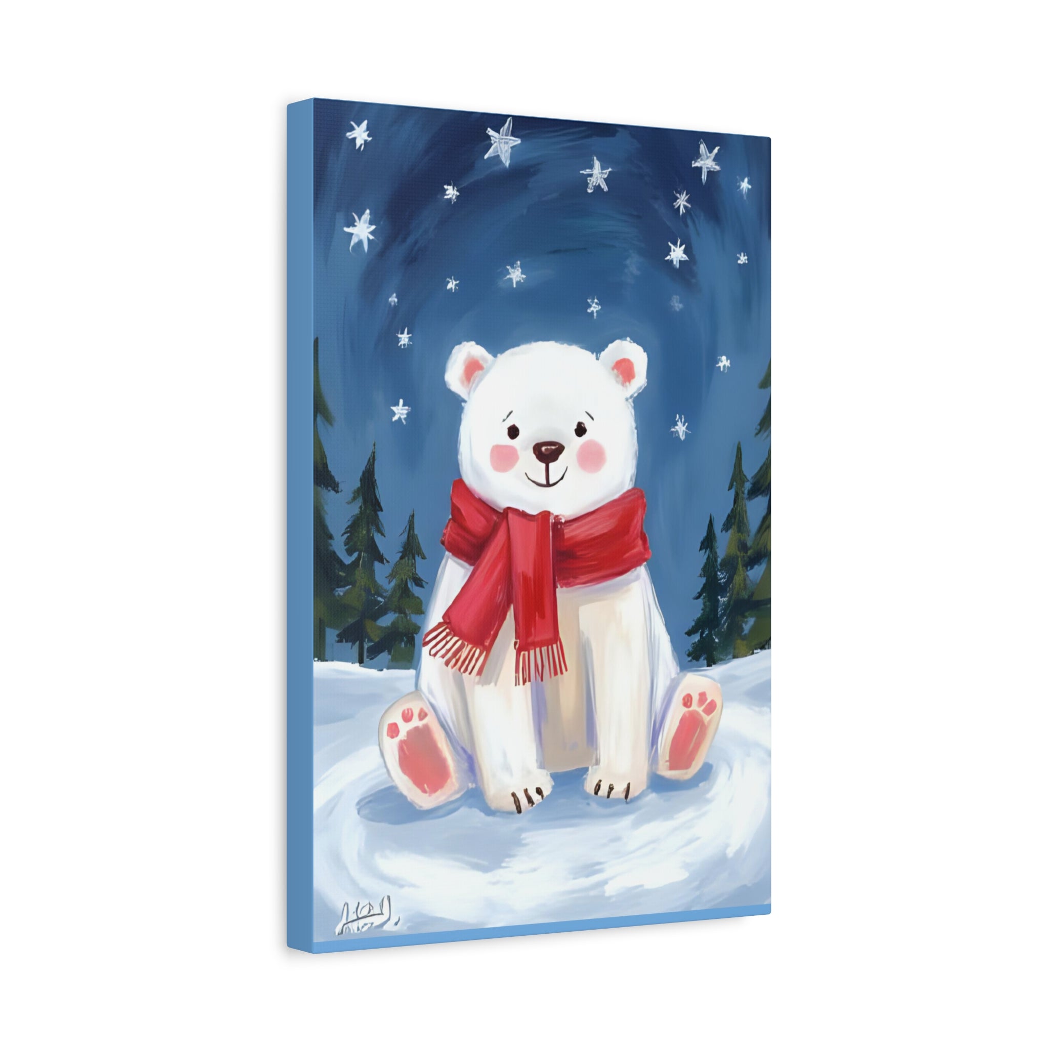 Polar bear winter painting, kids room art Canvas, wall decor. - Katoon kid 