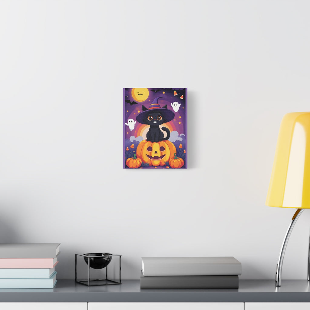Halloween Cat Canvas Art, Cute Black Cat Wall Decor, Spooky Home Decoration, Fall Artwork, Trick or Treat Gift - Katoon kid 