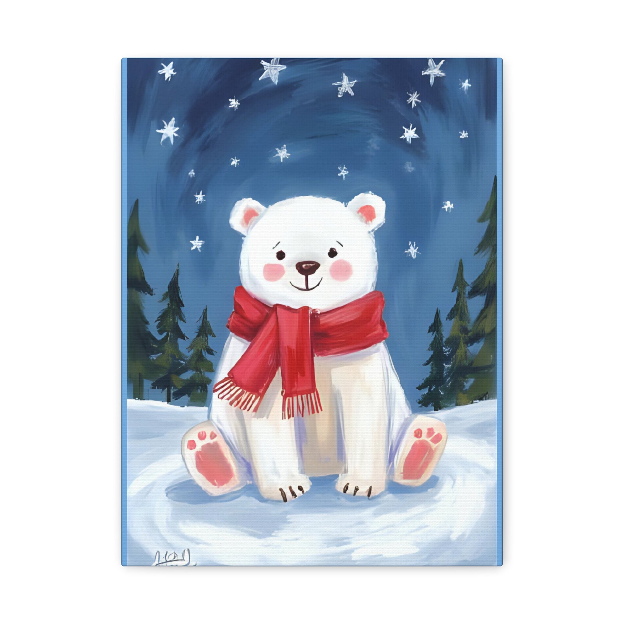 Polar bear winter painting, kids room art Canvas, wall decor. - Katoon kid 