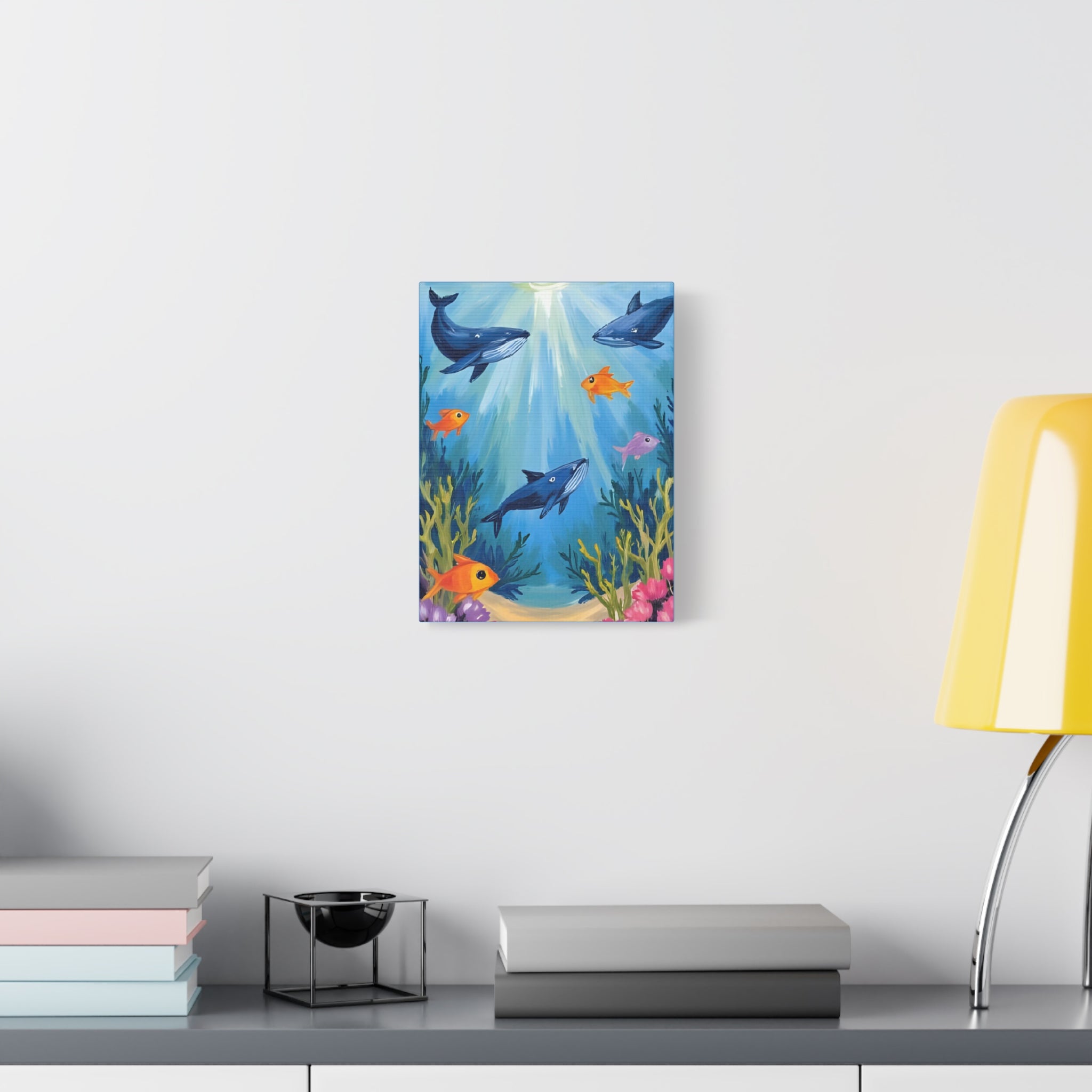 Baby shark Canvas Art, Underwater Landscape Home Decor, Ocean Wall Art, Marine Life, Gift for Sea Lovers, Beach House Decor - Katoon kid 