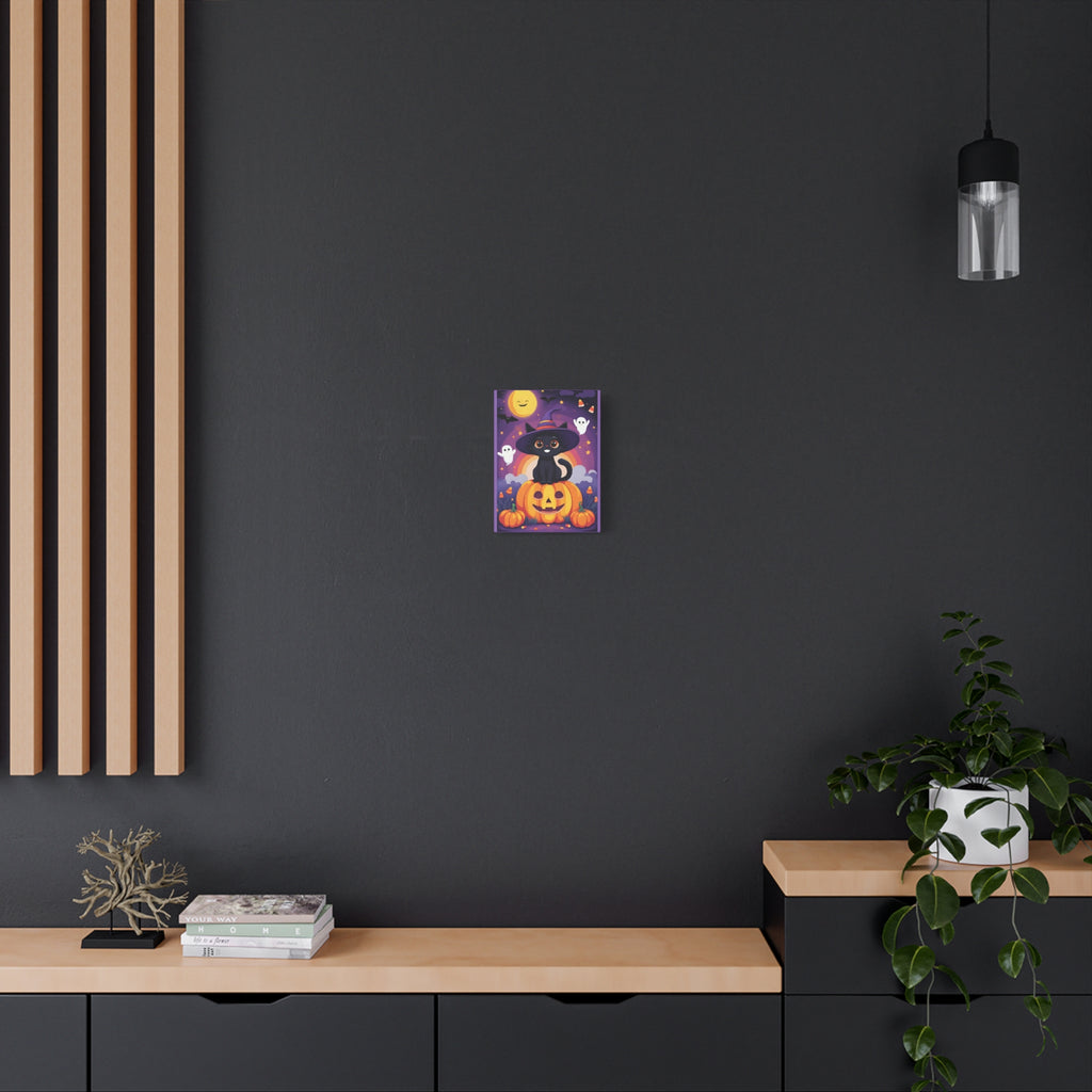 Halloween Cat Canvas Art, Cute Black Cat Wall Decor, Spooky Home Decoration, Fall Artwork, Trick or Treat Gift - Katoon kid 