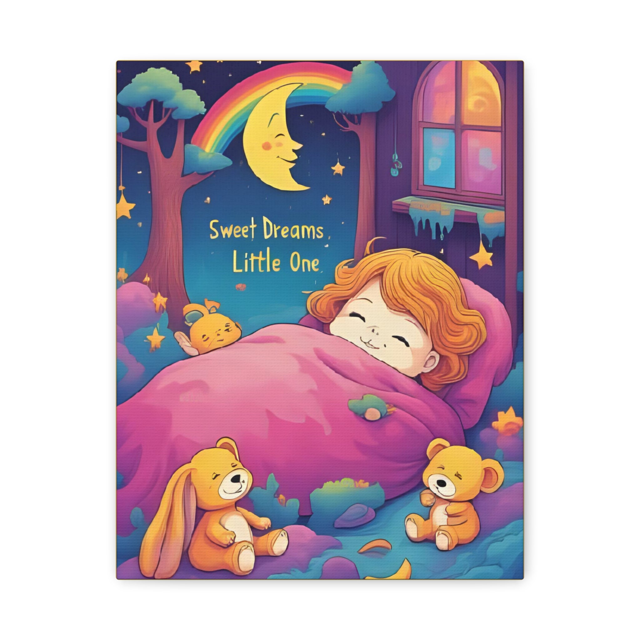 Sweet Dreams Canvas Art, Kids Room Decor, Nursery Wall Art, Baby Shower Gift, Rainbow Bear Print - Katoon kid 
