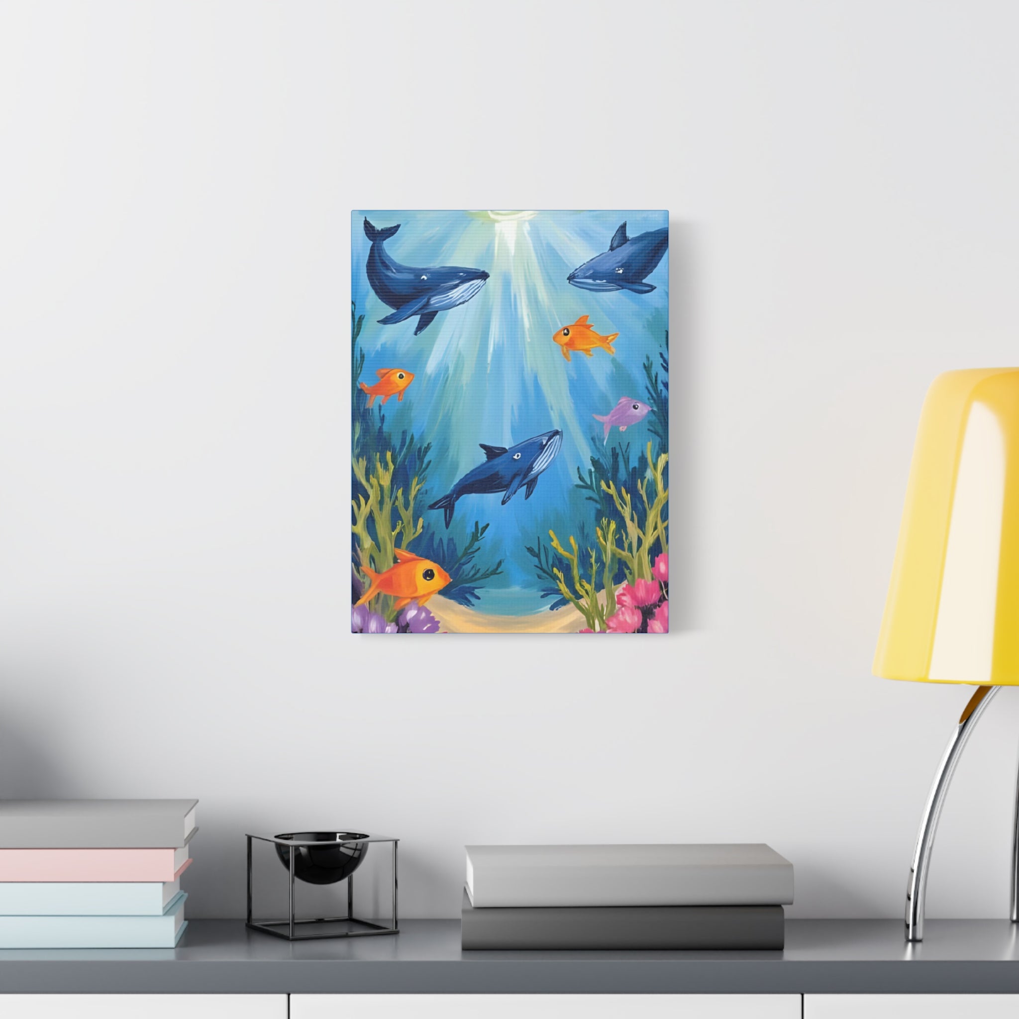 Baby shark Canvas Art, Underwater Landscape Home Decor, Ocean Wall Art, Marine Life, Gift for Sea Lovers, Beach House Decor - Katoon kid 